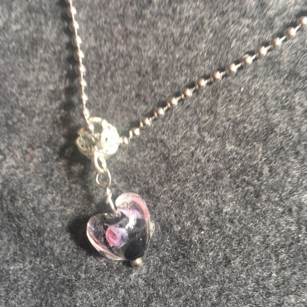 24 inch silver plated glass blown heart necklace